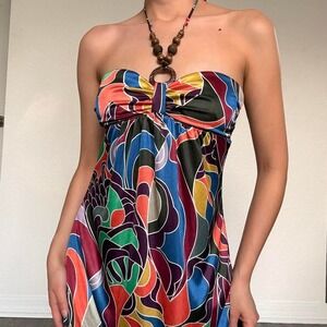 Y2K Psychedelic Print Halter Maxi Dress Rampage